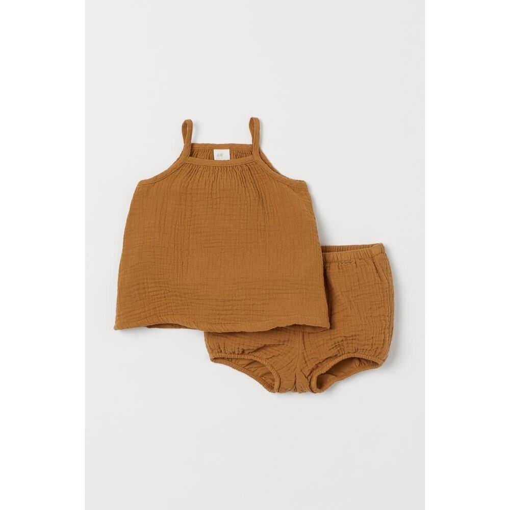 H&M Brown Muslin Cotton Tank Top + Bloomer Outfit Set - 3 Months